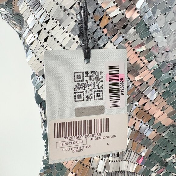Chiara Ferragni Paillettes Mirror Party Mini Dress NWT Silver Sequin Size Medium - Picture 12 of 14